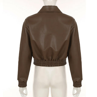 Crop square collar PU Leather jacket