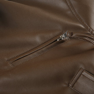 Crop square collar PU Leather jacket