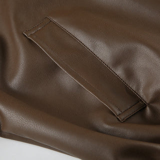 Crop square collar PU Leather jacket
