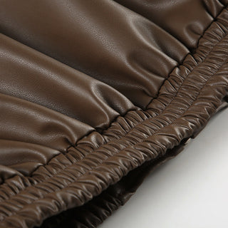 Crop square collar PU Leather jacket