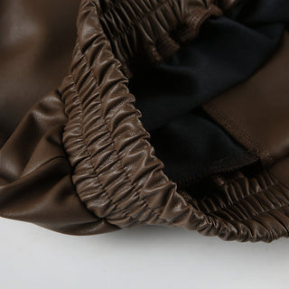 Crop square collar PU Leather jacket
