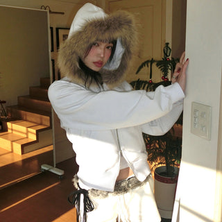 Y2K Diamond fur hooded zipper