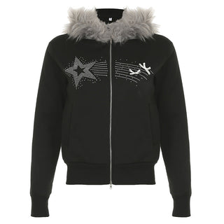 Y2K Diamond fur hooded zipper