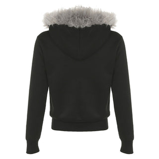 Y2K Diamond fur hooded zipper