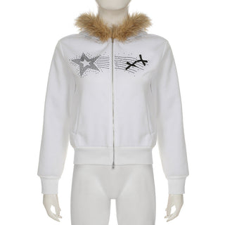 Y2K Diamond fur hooded zipper