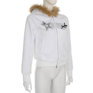 Y2K Diamond fur hooded zipper