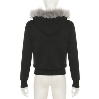 Y2K Diamond fur hooded zipper