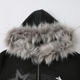 Y2K Diamond fur hooded zipper