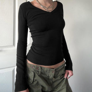 Solid Color V-Neck Sweater