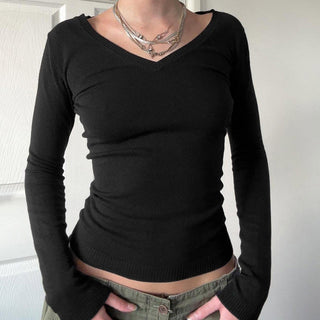 Solid Color V-Neck Sweater