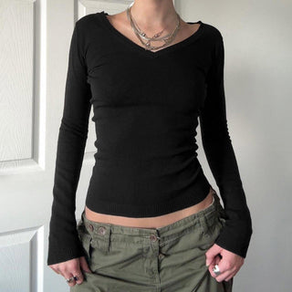 Solid Color V-Neck Sweater