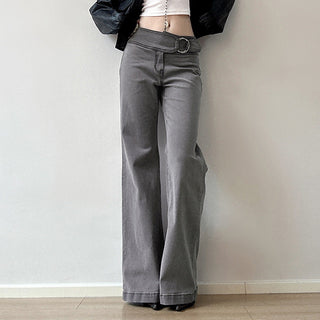 Distressed grey low waist flared jeans