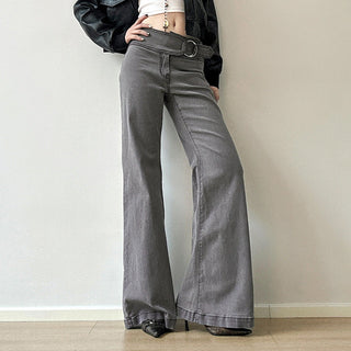 Distressed grey low waist flared jeans