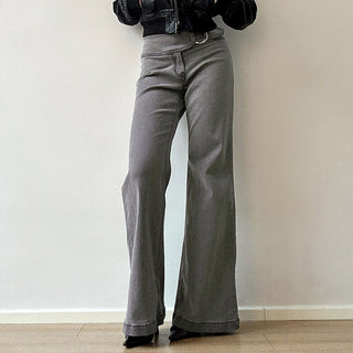 Distressed grey low waist flared jeans