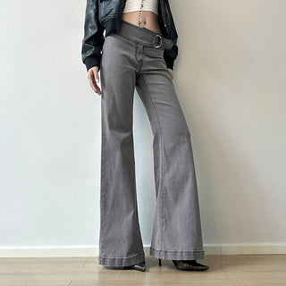 Distressed grey low waist flared jeans
