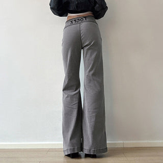 Distressed grey low waist flared jeans