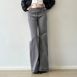 Distressed grey low waist flared jeans