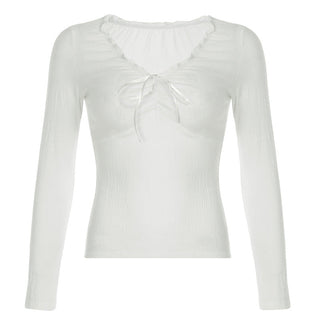 Pleated V-neck long-sleeved top
