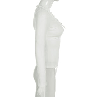 Pleated V-neck long-sleeved top