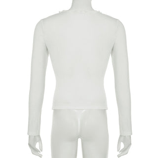 Pleated V-neck long-sleeved top