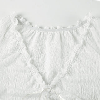 Pleated V-neck long-sleeved top