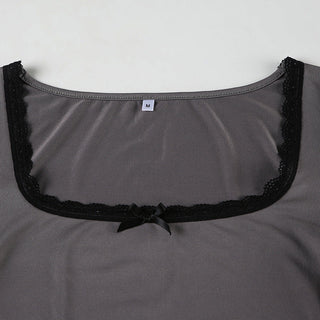 Lace edge square collar long-sleeved top