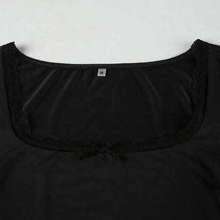 Lace edge square collar long-sleeved top