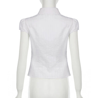 White striped texture puff sleeve shirt