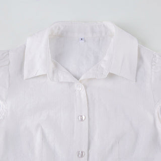 White striped texture puff sleeve shirt