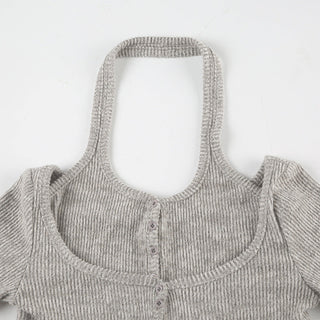Ribbed slim top + knit cardigan two-piece set
