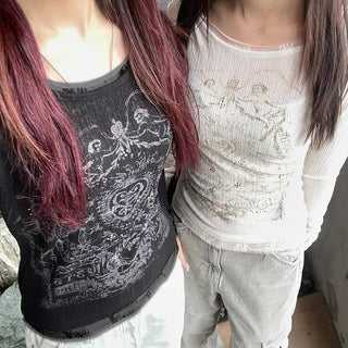 Printed lace slim top