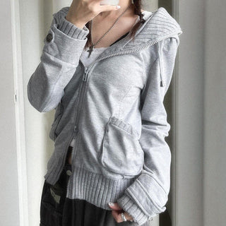 Solid color hooded cardigan sweater