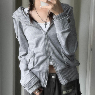 Solid color hooded cardigan sweater