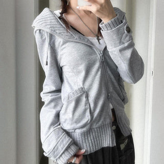 Solid color hooded cardigan sweater