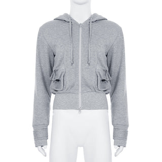 Solid color hooded cardigan sweater