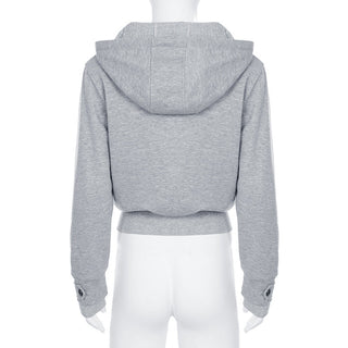 Solid color hooded cardigan sweater