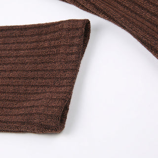 Button V-neck long-sleeved knit T-shirt