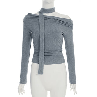 Knotted ribbon off-shoulder knitted top