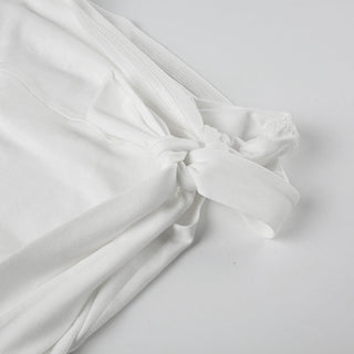 Knotted ribbon off-shoulder knitted top