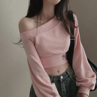 Off-shoulder waist slim crop top