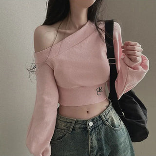 Off-shoulder waist slim crop top