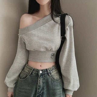 Off-shoulder waist slim crop top