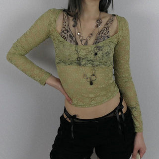Slightly transparent thin lace two-piece vest