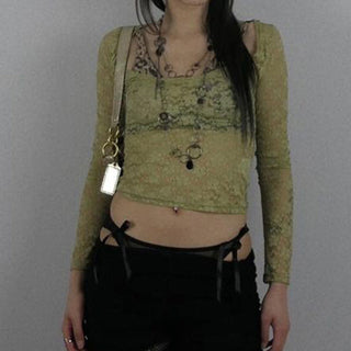 Slightly transparent thin lace two-piece vest