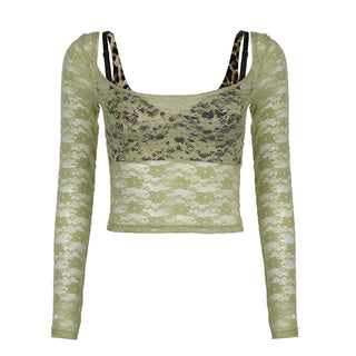 Slightly transparent thin lace two-piece vest