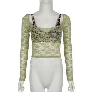Slightly transparent thin lace two-piece vest