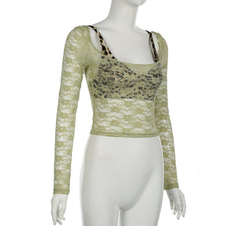 Slightly transparent thin lace two-piece vest