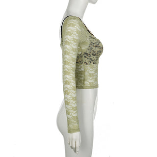 Slightly transparent thin lace two-piece vest