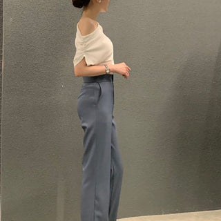 One shoulder loose short-sleeved T-shirt