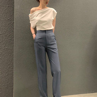 One shoulder loose short-sleeved T-shirt